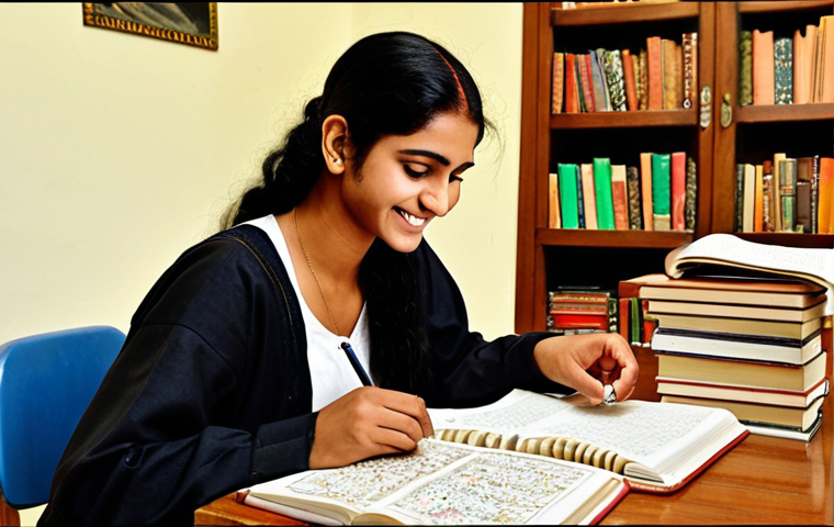 **

A student diligently studying for the Cultural Arts License Exam, surrounded by textbooks, notes, and past papers. The scene is brightly lit, emphasizing focus and concentration. In the background, there's a subtle hint of Urdu calligraphy or a traditional Mughal miniature painting, subtly linking the scene to the cultural context. The student is smiling slightly, conveying confidence and preparedness.

**