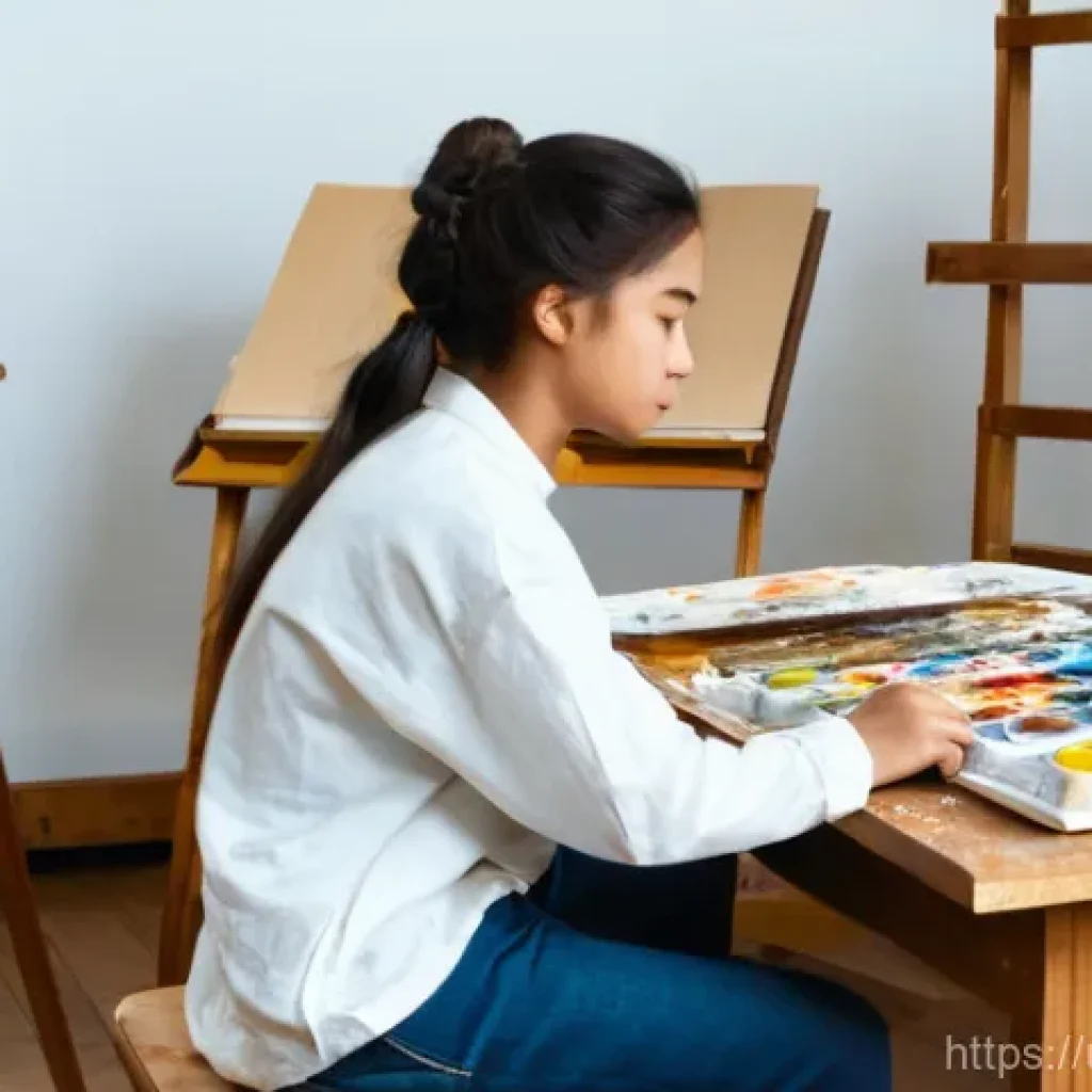 문화예술사 이론과 실무의 차이 - **Prompt:** "A young art student, approximately 19-20 years old, sitting at a wooden desk. On one si...